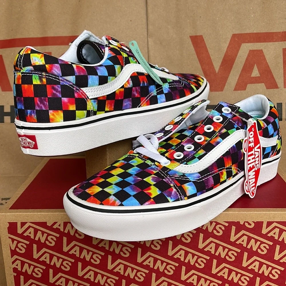 Vans WMNS Comfycush Old Skool The Tie-Dye Checkerboard Black Sneakers - Picture 2 of 16